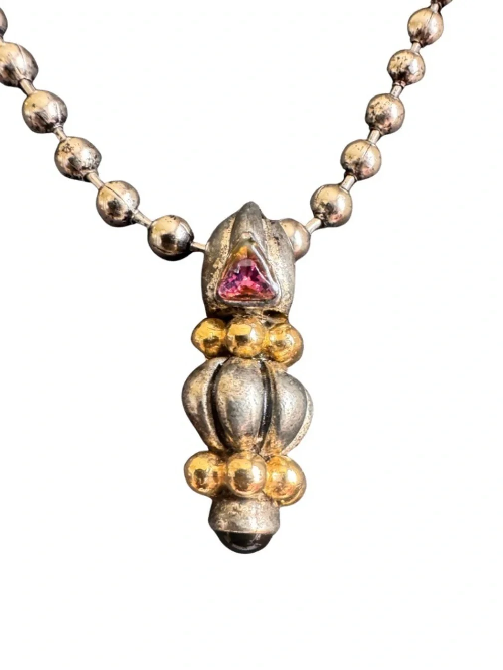 Beautiful Vintage Gold and Silver Toned Pendant with Pink Gemstone